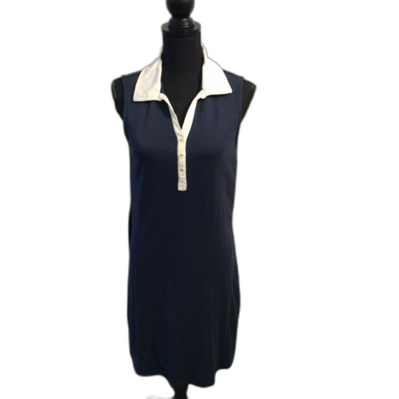 Lands' End Blue Sleeveless Collar Dress Vacation Casual Size Large 14-16 Pima - Picture 1 of 5